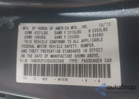 2014 Honda Accord Sport из США, поврежденный, VIN 1HGCR2F53EA062089